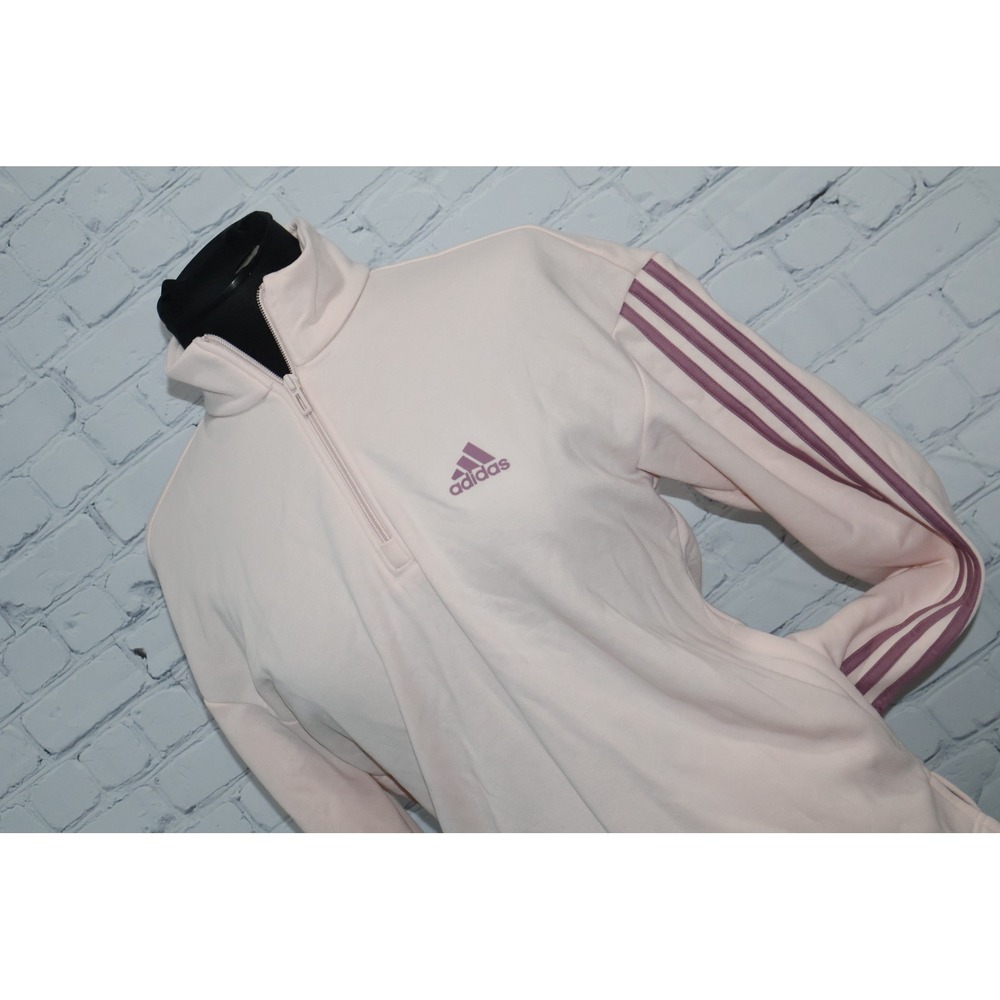 Adidas 1/4 Zip Pullover Womens Small Pink 3-Stripe Fleece Mock Neck W Pockets